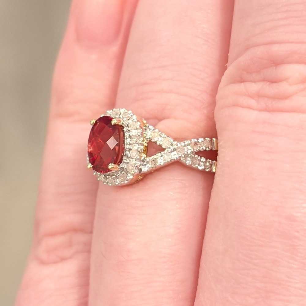 14K Madeira Citrine Diamond Ring Infinity Halo Vivid Red Orange, Oval Rose 6.25 - Picture 7 of 15